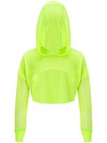 Girls Jazz Dance Crop Top Drawstring Hooded Sheer Mesh Patchwork Long Sleeve Hoodie 5-6 Years