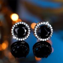 Cute Female Crystal Black Zircon Stone Round Stud Earrings Black Gold Color Wedding Jewelry For Women