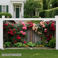 2D Vintage Timber Fence Full Bloom Rose Flower Yard Photo Background 47.2x31.5inch/120*80cm