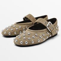 Bordo spalvos minkštos odos balerinos moterims Madingi Mary Jane batai su metalinėmis kniedėmis Elegantiška sagtimi Dizainerio batai 35