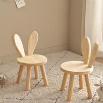 Rabbit Ear Solid Wood Round Stool - Cute, Creative, Multi-Use for Home & Kids