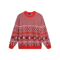 Li Ning Sport Lifestyle Series Full Print Diamond Color Block Crew Neck Pullover Sweater Men sweater Crimson-Red AMBT247-2 L