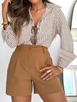 Women's Long Sleeve Striped Button-Down Shirt with Pockets Large