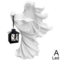 Halloween Witch Messenger Ornament With Lantern Waterproof Energy Saving Resin Statue For Garden Courtyard Decor White-led light #1