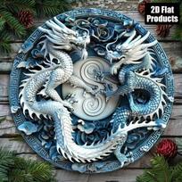 3D Metal Dragon Wall Art Round Sign for Bar Kitchen Living Room Bedroom Home Office Decor 20x20