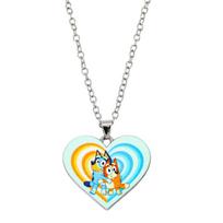 Bluey Heart Shaped Stainless Steel Pendant UV Color Print Cartoon Necklace 'Bingo Family' Charm Accessory Birthday Gift white