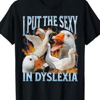 I Put The Sexy in Dyslexia Funny Goose Meme Graphic Print Oversized T Shirt Men Women Casual Streetwear Trendy Humor Fashion Tee XS