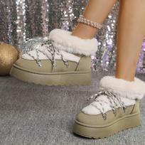Women's Wide Width Lace-Up Snow Boots, Height Increasing Platform Booties, Plush Lined Winter Ankle Boots for Women 36