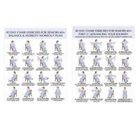 2Pcs Chair Exercise for Seniors 30-Day Plan Poster Seated Tai Chi Workout Chart for Elderly Low Impact Mobility Fitness Sets