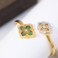 Italian high-end jewelry brand retro palace wind belt diamond brushed four leaf clover shell agate jade bangle V material