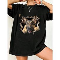 Per dydį T-shirt Juodas Vokiečių Aviganis Šuo Pradūrimas Spausdinimas Atsitiktiniai Drabužiai Moterims Ir Vyrams Gatvės Mada Pareiškimo Kūrinys S