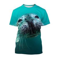 Cute Funny Animal Seal 3D Print Summer T-Shirts Men O-Neck Short Sleeve T shirt Casual Oversized Tops Streetwear Kids Clothing S