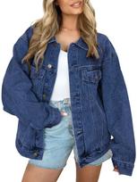 TEMU Women's Oversized Denim Jacket with Buttons - Long Sleeve Fashionable Spring Coat Double Extra Large
