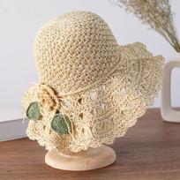 Elegant Crochet Straw Hat Wide Brim Ruffle Design Summer Beach Sun Protection for Outdoor Travel Women