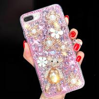 Glitter Rhinestone Phone Case For Google Pixel 10 9 Pro XL 9A 8 8A 7 7A 6 6A Crystal Floral Bear Design Cover Google Pixel 10 rožinė