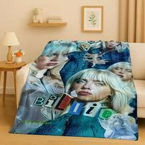 HD Billie Eilish Hit Me Hard and Soft Singer Flannel Blanket,Ultra Soft Warm Plush Throw for Home Bedroom Bed Sofa Cover Kids 75x90cm blue