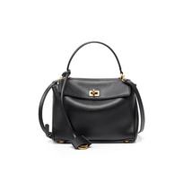First layer cowhide lock fashionable versatile messenger bag women's new black shoulder niche high-end women's handbag Bottom length 23cm, width 7cm, height 17cm