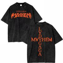 Vintažiniai Lady Gaga Mayhem marškinėliai vyriški Oversized skalbta medvilnė Grafiniai marškinėliai Retro gatvės stilius Laisvalaikio vasaros Madingi grafiniai marškinėliai L black