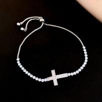 Light Luxury Zircon Paved Bracelet Adjustable Elegant Fine Bangle Cross Bracelet  Valentine's Day sidabras