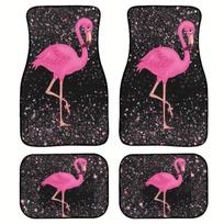Flamingo-Themed Non-Slip  Floor Mat Set -  Fit, Durable Material, All-Season Vehicle Floor Protection for Front and Rear Floors 4PCS