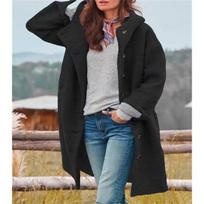 Women Fall Winter Overcoat Hooded Single-breasted Pockets Long Sleeves Windbreaker Mid Length Thick Warm Windproof Solid Color Loose Daily Wear Coat XXXL