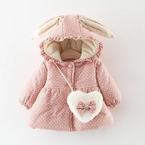 Toddler Kids Baby Girls Ruched Dor  Ear Thick Warm Coat Outwear Bag 70/6 rožinė