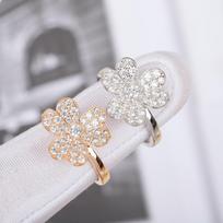 New 2024 Anniversary Gift Hot Sale Famous Brand Party Luxury Jewelry For Women Full Zicon Rose Gold Color Double Flowers Rings 6