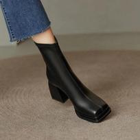 Fashion 2025 Square Low Heel Fashion Ankle Boots Pu Leather Casual Short Boots Square Toe Zipper Winter Women Shoes Size 34-39 Botas 34