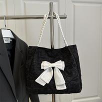 Women's Fashion Bow Tote Bag - Contemporary Color-Block Pattern with Luxe Touch, Ideal for Work & Weekend Activities CLE 31x12x27.5cm