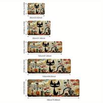 Black Cat Pattern Kitchen Rug Long Carpet Waterproof Bathroom Mat Rug For Bedroom Carpet For Live Room Home Decoration 40X60CM (1.3X2FT