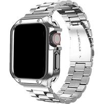 TPU Protector Case+Metal Strap For Apple Watch Ultra Band 49mm 45/44mm 41mm 40/38 Stainless steel Bracelet series 3 5 6 se 7 8 9 Series SE 456 40mm sidabras