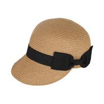 Straw Hat Wide Black Ribbon Bow Dome Flat Brim Baseball Hat Lightweight Breathable Sun Protection Hat
