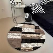 Abstract Geometric Patchwork Round Rug Flannel Black White Gray Tones Modern Minimalist Design Home Office Study Area Mat 60cm