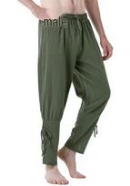 Men's Pure Cotton Renaissance Ankle Strap Pants - Pirate Viking Medieval Costume L