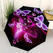 Glowing Butterfly Umbrella - Vibrant Purple&Pink Floral Design,Compact 3-Fold Portable Umbrella for Men&Women,Perfect fo