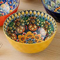 Dragon & Phoenix 6-Inch Noodle Bowls - Set of 4 Assorted Court Style Underglaze Colors, High Aesthetic Ceramic Design for Daily Use