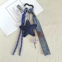 Creative Denim Style Heart-Shaped Five-Pointed Star Woven Lanyard Keychain Pendant Trendy And Cool Ins-Style Bag Pendant A2