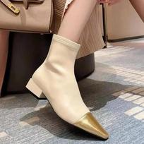 Fashion Autumn Winter Fashion Women Ankle Boots Gold Toe Pointed Tip Square Heel Sexy Women Shoes Back Zipper Anti-slip Versatile Smooth 35