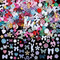 WTEMPO 200 Pieces 3D Mix Assorted Resin Nail Charms Hollow Pearl Heart Nail Art Charms Gems Gummy Bear Star Heart Flowers Acrylic Beads random*200pcs įvairiaspalvis