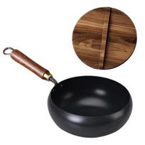 Kaltinio ketaus wok su mediniu dangčiu, nelipnus keptuvės puodas, tolygus kaitinimas, keptuvė dujinei viryklei, indukcinei viryklei, ergonomiška rankena, puodas maistui gaminti S