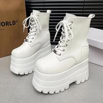 Women 13 CM Platform Boots Casual Outdoor Shoes Chunky Simple Lace Up Design Ankle Boots Cool Nightclub Party Black Shoes 35-43 35
