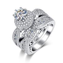 Luxury Female Crystal Rose Red Round Zircon Stone Engagement Ring Set Cute Black Gold Color Wedding  For Women 5 balta