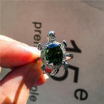 Cute Female Big Olive Green Turtle Ring Silver Color Crystal Zircon Stone Wedding  For Women 6