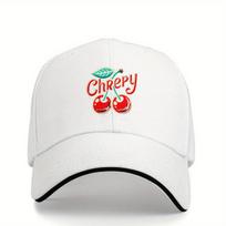 Cherry Print Baseball Cap Unisex Polyester Adjustable Snapback Hat for Outdoor Sports Summer Casual Headwear One Size
