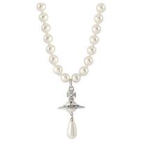Vivienne Westwood One Row Pearl Drop Choker 3D Saturn Orb Single Layer Water Drop Pearl Necklace Women necklace Brass 63030008W124W124 Box+Shopping Bag