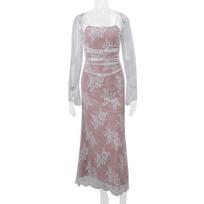 White Lace Long Sleeve Maxi Dress with Back Tie Detail S