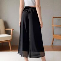 New Women's Chiffon Wide Leg Pants, Loose Fit Elastic Waist Casual Trousers for Spring Summer Fashion S