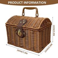 Wicker picnic basket, 8x6 inch wicker basket with lid and handle, rattan woven storage box, suitable for weddings, parties brown