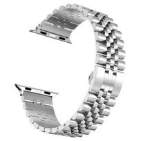 Apple Watch Stainless Steel Butterfly Clasp Strap - Unisex 5-Bead Metal Band. 42/44/45/46/49 mm sidabras