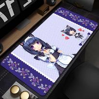Gaming Mouse Pad Large Desk Mat Antislip Stitched Edges Cat Girl Anime Print Purple Floral Waterproof Mat for Home Use (as the picture,300x800x2mm)